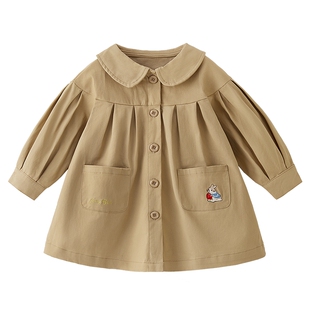 女童中长款风衣春秋儿童春装开衫洋气小童英伦风开衫宝宝春季外套