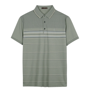 才子条纹翻领POLO衫男2024夏季新款中年商务休闲弹力速干短袖T恤