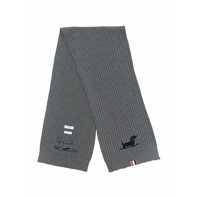[春夏优惠]THOM BROWNE 儿童灰色细线羊毛HECTOR围巾