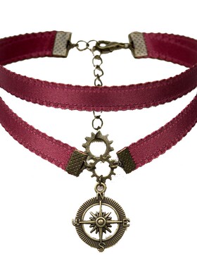 蒸汽大陆酒红双层缎带古铜指南针