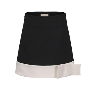 AtelierMissLu【天鹅湖】2024秋冬下摆蝴蝶结设计撞色小A字半裙