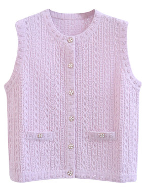 高定小香山精致茶花镂空针织马甲