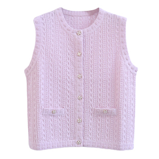 格间GOTHJAN 高定小香山茶花钩花镂空无袖针织开衫女新款毛衣马甲