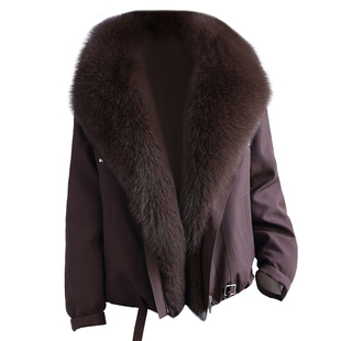进口狐狸毛真皮草大衣女2025冬宽松正品牌超大毛领鹅绒羽绒服外套