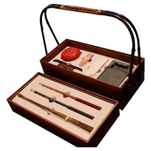 荣宝斋王小卫大师亲制锦绣河山文房四宝礼盒笔墨纸砚全套善琏湖笔书法送礼专用砚台墨条镇纸毛笔套装湖笔