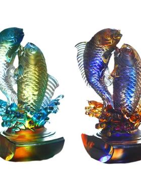 琉璃鸿运上上签鱼摆件商务送礼