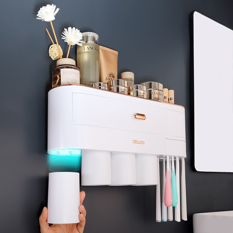 牙刷置物架刷牙杯漱口挂家用墙式壁挂套装卫生间牙缸打孔免收纳盒