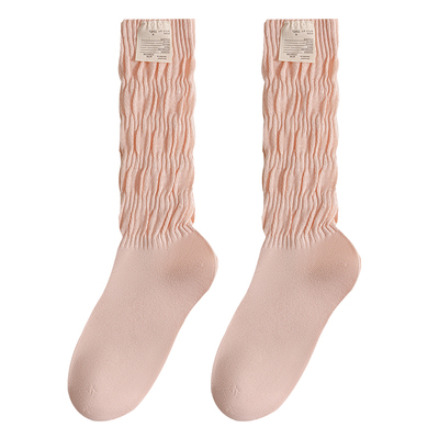 女纯棉可堆可直中筒袜