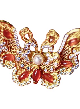 衣锦媚行S925镀金玛瑙蝴蝶戒指