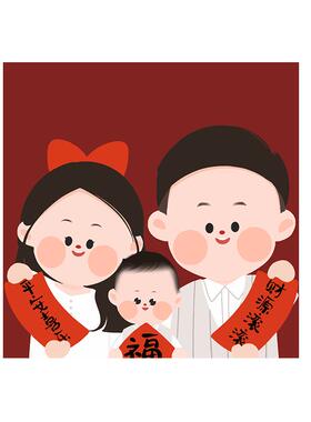 丙烯卡通全家福数字油画新年喜庆