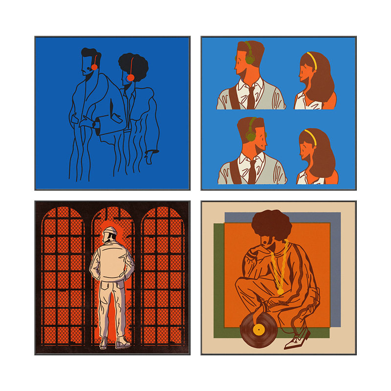 包豪斯简约装饰画撞色卧室餐厅画