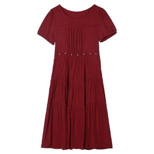 Outlets专柜撤柜正品 AS夏装2025新款  极简风A字短袖圆领连衣裙