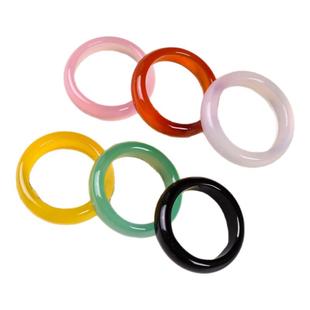 彩色天然玛瑙戒指手持跑环红绿粉黑情侣尾戒冰种玉石玉髓扳指礼物