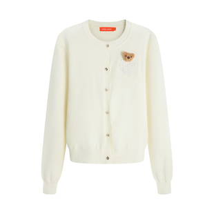 NOISY TEDDY26年春季新款可爱熊简约纯色女士圆领针织开衫百搭