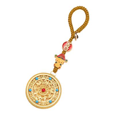 黄铜五福圆满古法金钥匙扣挂件