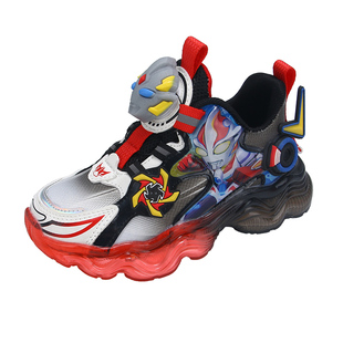 男童运动鞋子皮面亮灯鞋男孩子鞋儿童旋转纽扣鞋发光男宝鞋子中童