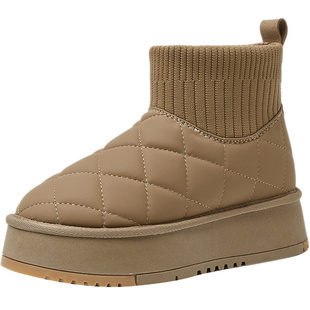 雪地靴女冬季厚底内增高加绒加厚保暖棉鞋显瘦弹力松紧短筒袜子靴