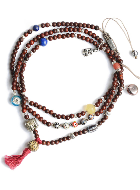 小叶紫檀4圈纯银手链路塔斯曼