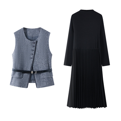 中年妈妈气质优雅过膝连衣裙套装