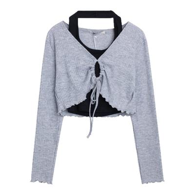 XXBUNI kpop女团演出服设计感短款挂脖上衣慵懒分罩衫休闲上衣女