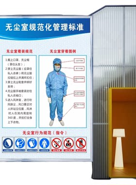 无尘车间着装规范标识牌参观人员洁净车间室员工着装规范示意图管理规定制度 无尘室12条流程 表仪容仪表规范