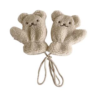 宝宝手套冬季保暖加绒加厚连指挂脖可爱儿童婴幼儿婴儿男1-2-3岁