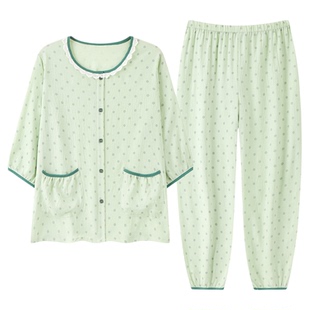 夏季七分袖睡衣套装女云朵大码春秋天家居服宽松开衫可外穿韩版