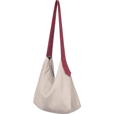 撞色设计大容量单肩斜挎棉麻包