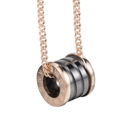 黑陶瓷弹簧18K玫瑰金情侣项链