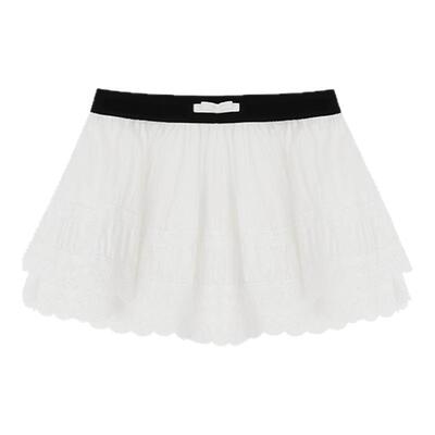 甜辣风双层花边裙松紧腰A字短裙