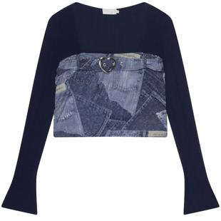 REVAN芮范设计师款复古牛仔印花拼接单衣RN70801039