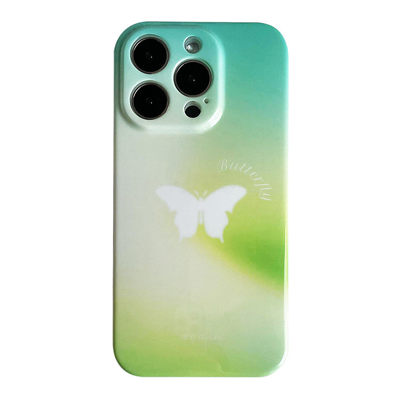 克洛里蝴蝶渐变氛围感适用苹果16promax手机壳iPhone15promax薄荷绿13全包IMD软壳14pro小众设计