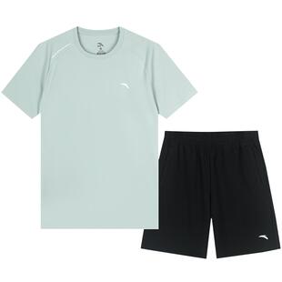 安踏速干衣套装男夏季透气冰丝短袖短裤跑步中考体测运动服两件套