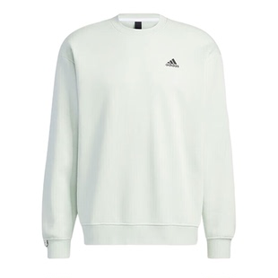 阿迪达斯淡绿色卫衣男士冬季新款加绒保暖运动服男休闲圆领套头衫