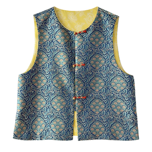 【祥瑞九子菩提】非遗真丝宋锦提花手工盘扣新中式马甲坎肩外套女