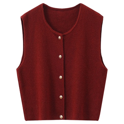 恒源祥女V领羊毛针织马甲春秋