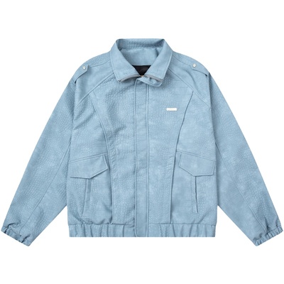 美式复古美拉蓝穿搭皮衣外套女春秋2024新款秋季oversize机车夹克