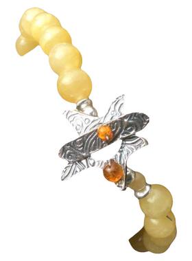 黄色方解石珠纯银海星琥珀手链