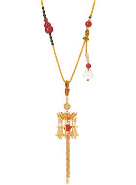 非遗花丝南红流苏莲花银鎏金吊坠