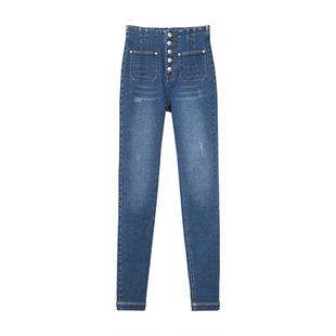 NancyCavally高端赛洛纺高弹三芯棉  显瘦高紧身九分小脚牛仔神裤