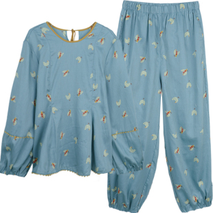 朵朵可可睡衣女士春秋款纯棉贡缎休闲全棉套头居家套装家居服多多