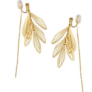 无耳洞简约镂空叶子流苏一体蚊香盘耳夹金属质感时尚耳线女耳饰