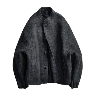 【目记】冬季日系极简 廓形双面羊毛呢子中古风小立领短款大衣 男