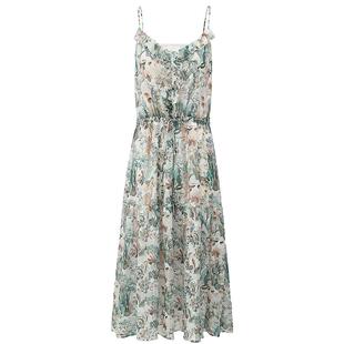 COCOBELLA法式对丝提花吊带裙女荷叶边度假风雪纺连衣裙长裙FR156