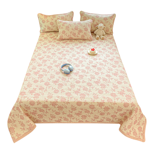 复古榻榻米床盖水洗棉麻2026年新款厚夹棉床单三件套四季通用炕盖