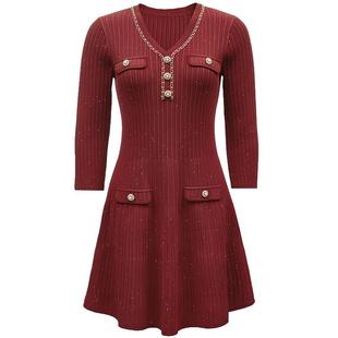 Vero Moda连衣裙2025秋冬亮片七分袖针织连衣裙千金风325146007