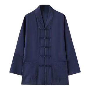 对襟三宝领道士装武当男女居士三清领服装三宝领小道领道袍夏中褂