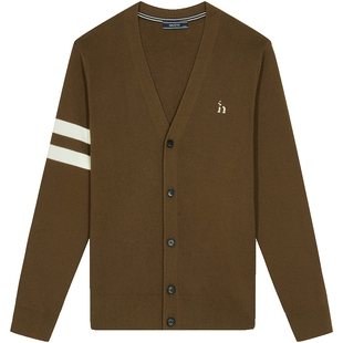 Hazzys哈吉斯奥莱男士秋季新款时尚简约v领羊毛针织开衫外套毛衣