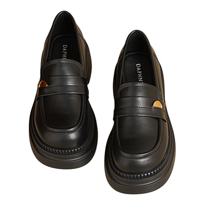 达芙妮黑色厚底乐福鞋通勤单鞋女