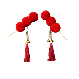 小酒窝同款糖葫芦流苏发夹儿童古风汉服发饰女童新年红色拜年头饰